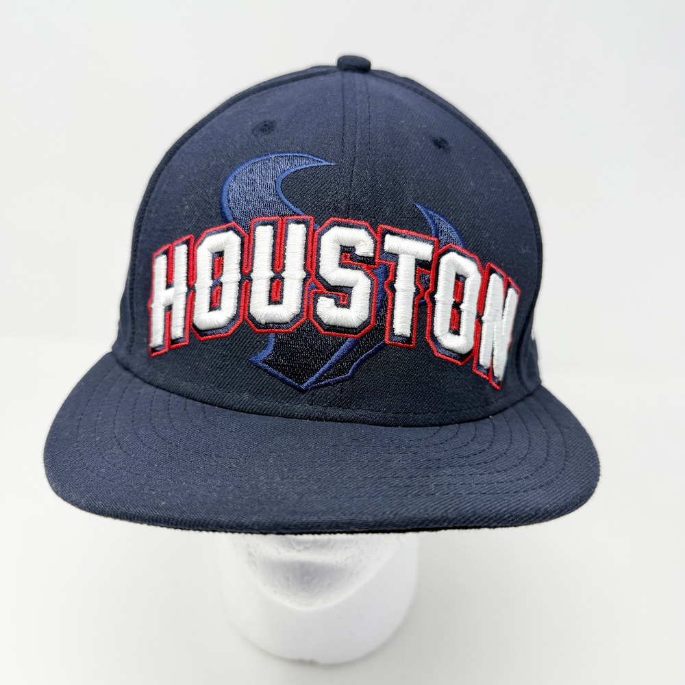 New Era Houston Texans NFL 59FIFTY Fitted Hat Navy Blue Size 7 3/4 Flat Brim Cap